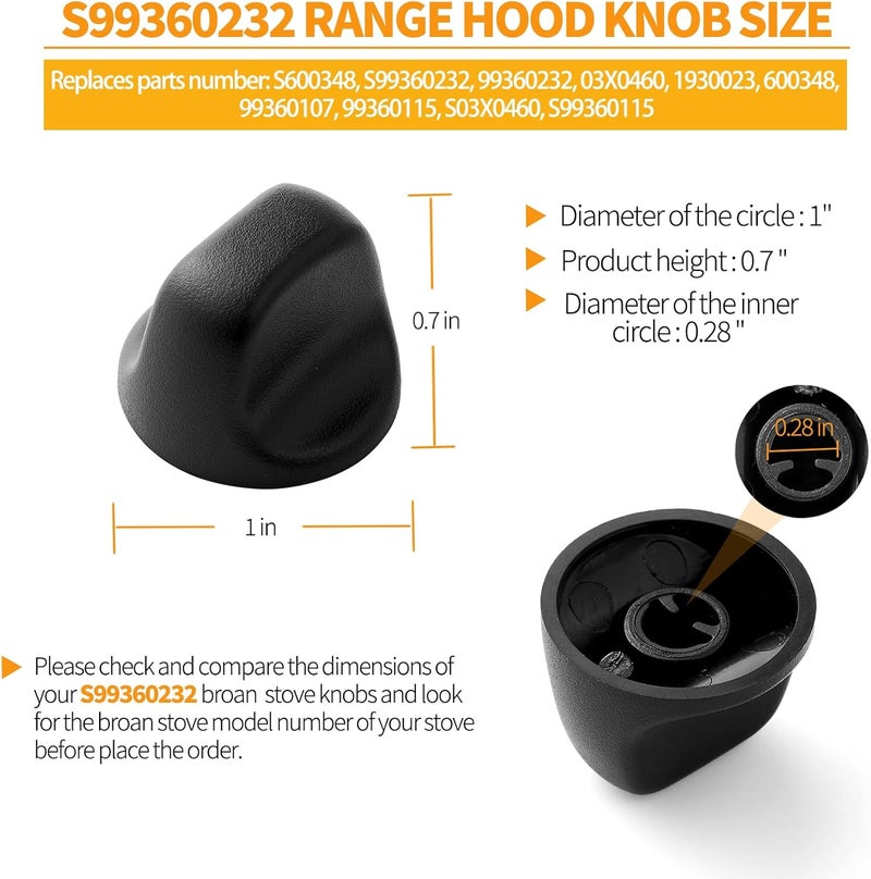 atgestore 2 Pcs Upgraded S99360232 Range Hood Knob Replacement for Broan Range Parts S600348 Black Fan and Light Knobs Broan Range Hood Switch Plastic Control Knobs Nutone Range Vent Hood Knobs - Image 2